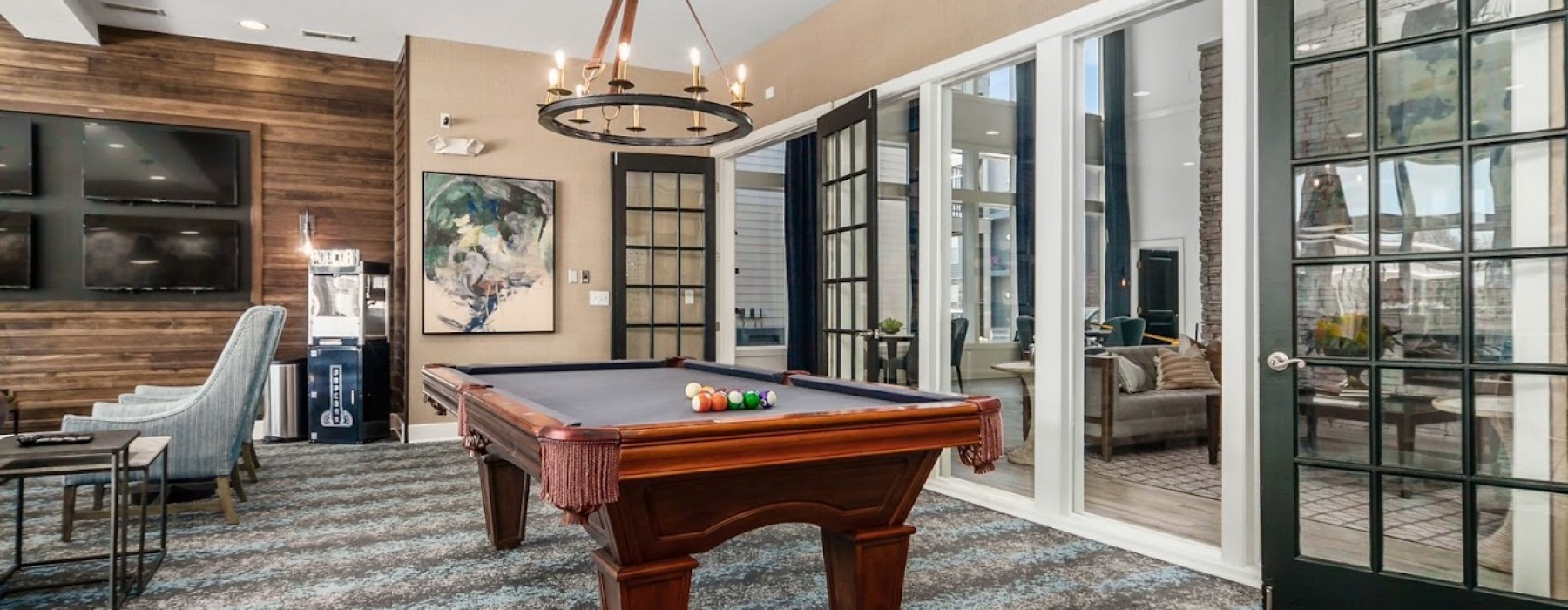 Apartment clubhouse with pool table